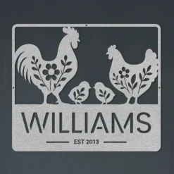 Silver Colored Custom Chicken Family Metal Sign