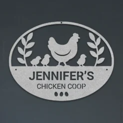 Silver Colored Personalized Chicken House Metal Sign Outside Decor