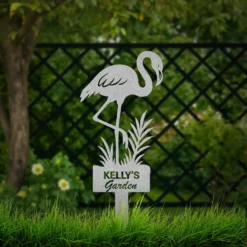 Silver Personalized Flamingo Garden Metal Sign