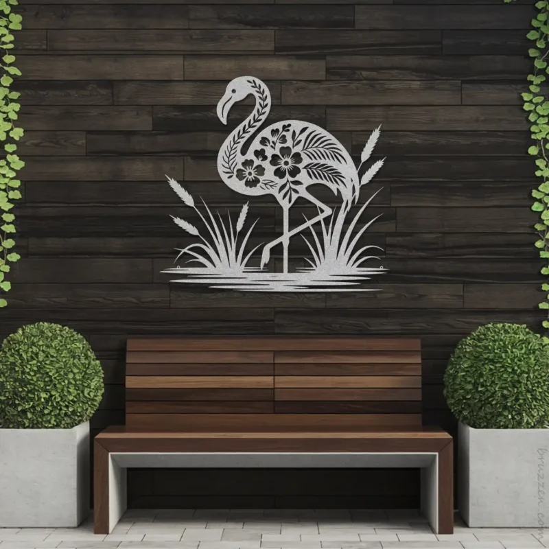 Silver Tropical Flamingo Metal Wall Art Exterior Decor Patio Above furniture