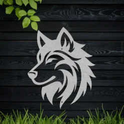 Silver abstract wolf coyote metal decor outdoor