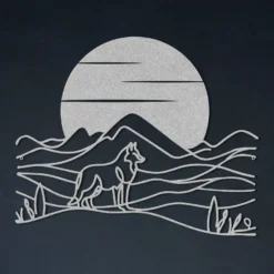 Silver gray lone wolf line art metal wall hanging