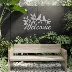 Silver grey birds branch welcome sign patio decor