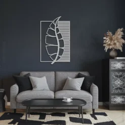 Silver powder coated geometric leaf metal wall art modern sitting room