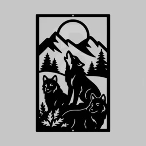 Trio wolf pack metal wall art- Wild nature decor
