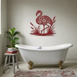Tropical Flamingo Metal Wall Art White-red Bathroom