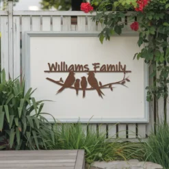 Weatherproof Steel Custom Family Name Sign with Birds outdoor