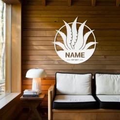 White Personalized Agave Name Established Date Metal Sign Cabin Decor
