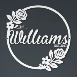 White Steel Floral Circle Family Name Est Date Sign