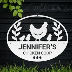 White Steel Personalized Chicken House Name Sign