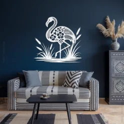 White Tropical Flamingo Metal Wall Art Modern Living Room