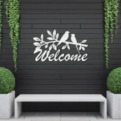 White birds- branch welcome metal sign porch decor