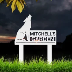 White coated steel personalized coyote garden sign