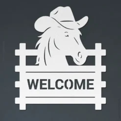 White cowboy horse welcome metal sign wall hanging