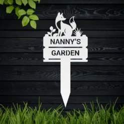 White custom name fox metal yard sign