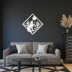 White desert coyote howl metal wall art living room