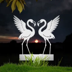 White duo Flamingo Metal Yard Art