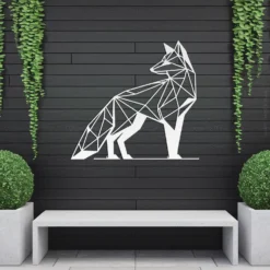 White large metallic geometric fox wall art outside decor patio
