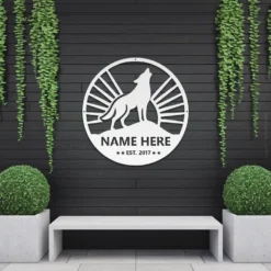 White metal custom wolf established sign outside decor