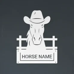 White personalized metal horse stall plate sign