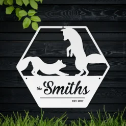 White powder coated steel custom family name est date sign