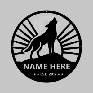 Custom Wolf Established Metal Sign with Name and Date