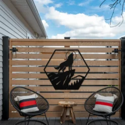 Howling wolf moon metal art outdoor porch decor