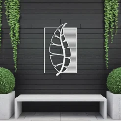 weatherproof coated steel geometric leaf outdoor wall art