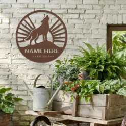 Personalized wolf themed est metal sign garden outdoor