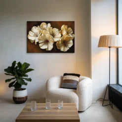 24x36 Canvas Floral Gold and Dark Brown Wall Art Lounge Room