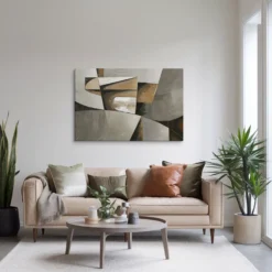 24x36 Canvas Minimalist Neutral Gray and Brown Abstract Wall Art Small Living Room