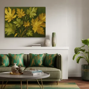 30x40 Canvas Gold Leaves on Sage Green Wall Art Modern Living Room