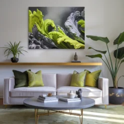 30x40 Canvas Lime Green Gray Modern Fluid Motion Abstract Art Living Room