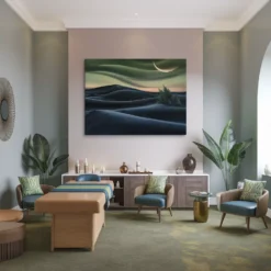 30x40 Canvas Olive Green Skies Black Dunes Calming Wall Art Spa Room