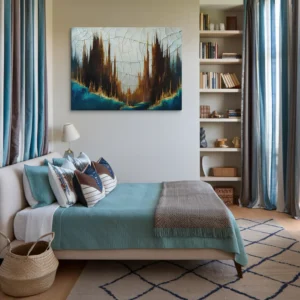 30x40 Canvas Surreal Spires Abstract Art - Blue Gold Brown Bedroom Wall decor