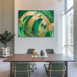 30x40 Canvas Verdant Motion Green-Gold Swirl Art Modern Office