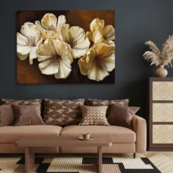 30x40 Gold and Brown Blooms Extra Large Wall Earth-toned Art Living Room