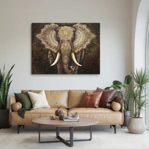 30x40 Golden Mandala Elephant Canvas Wall Art Brown Minimalist Sitting Room