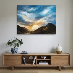30x40 canvas Mountain Sunset Wall Art Minimalist Room