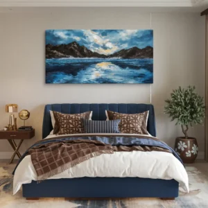 30x60 Canvas Calm Mountain Lake Sunset Wall Art Master bedroom Above Bed