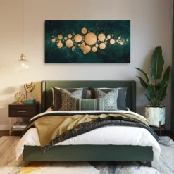 30x60 Canvas Deep Green and Gold Abstract Art Master Bedroom Wall Decor