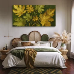 30x60 Canvas Gold Leaves Sage Green Baroque Wall Art Bedroom