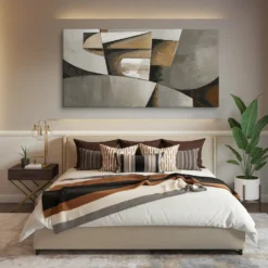 30x60 Canvas Minimalist Neutral Gray and Brown Abstract Wall Art Master Bedroom Above Bed