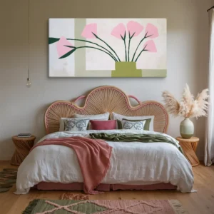 30x60 Canvas Minimalist Pink Green Abstract Floral Canvas Wall Art Cozy Bedroom Decor