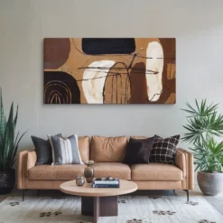 30x60 Canvas Thin Horizontal Brown Black Abstract Art Modern Living Room