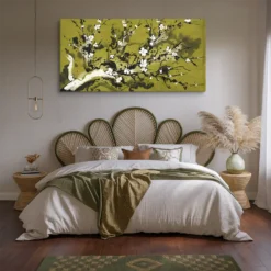 30x60 Thin Horizontal Canvas Zen Cherry Blossom Wall Decor Cozy Master Bedroom