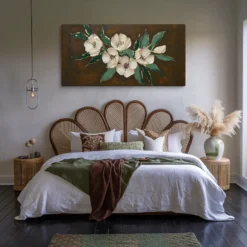30x60 canvas horizontal Brown Green Gold Botanical Canvas Wall Art Vintage Masterbedroom