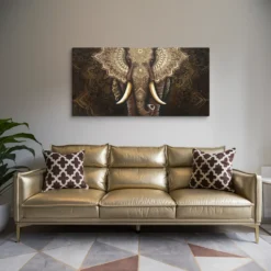 30x60 large horizontal golden mandala canvas wall hanging