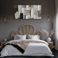 30x60 thin horizontal canvas abstract neutral artwork master bedroom