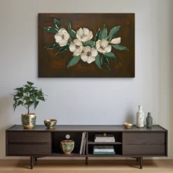 32x48 Canvas Brown Emerald Green Gold Botanical Vintage Wall Hanging